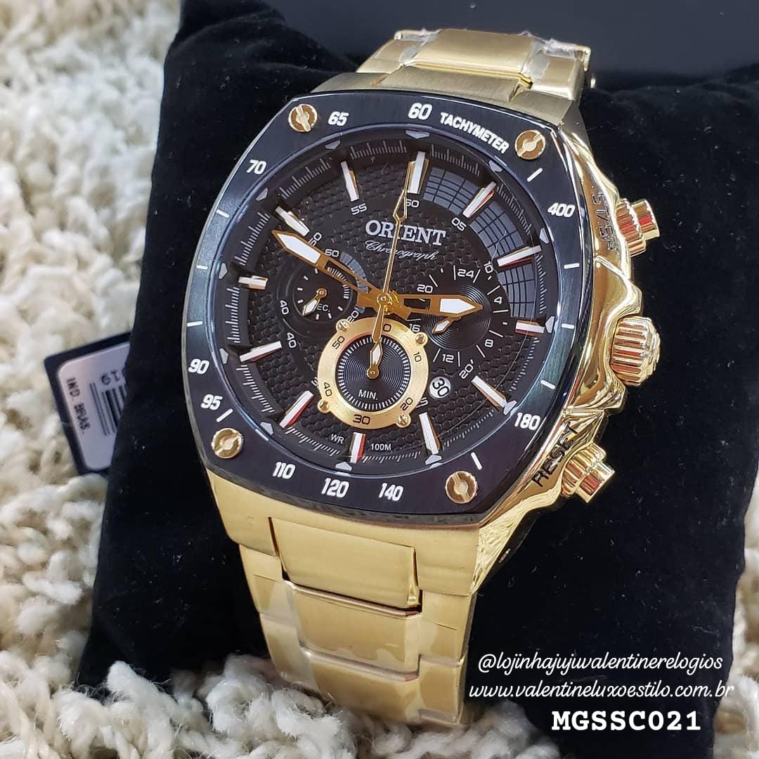 Relógio ORIENT masculino cronógrafo dourado MGSSC021A P1KX